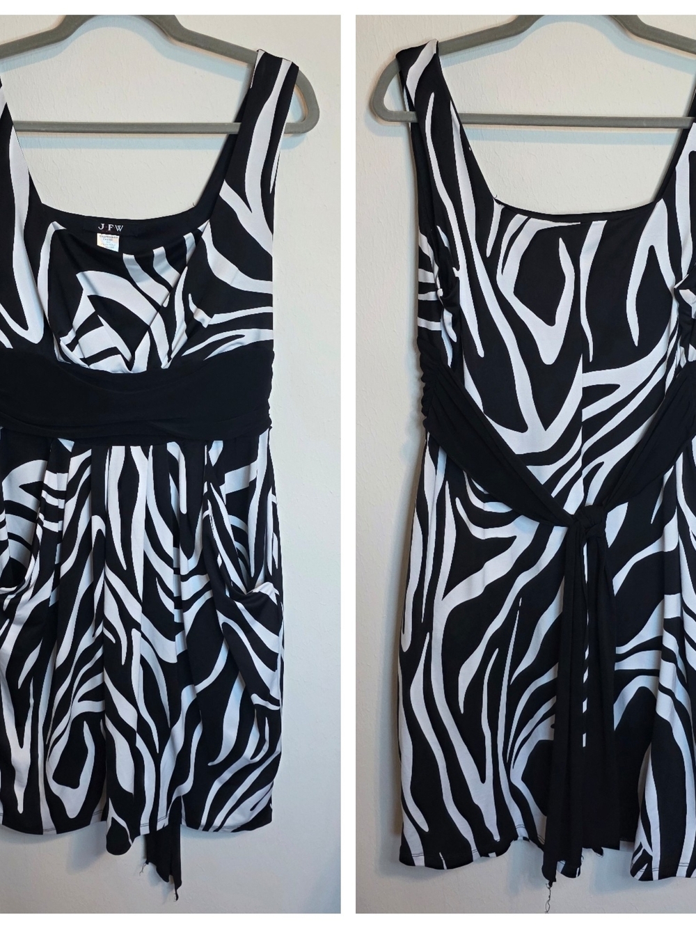 JFW Black & White Zebra-Print Mini Dress with Waist Tie